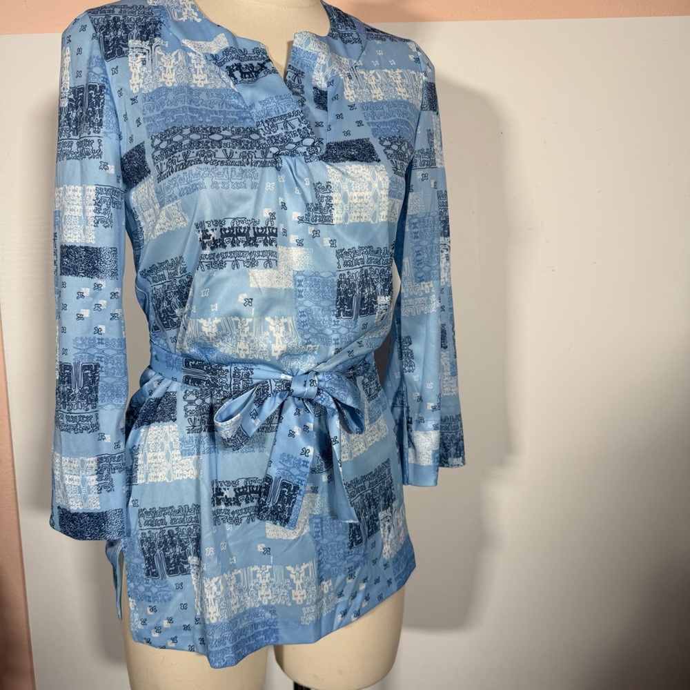 Vintage 1970’ Devon Blue Patchwork Hieroglyphic E… - image 1